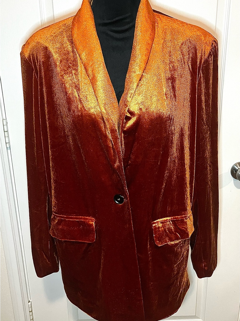 Velvet Single-Button Blazer Jacket in Burnt Orange